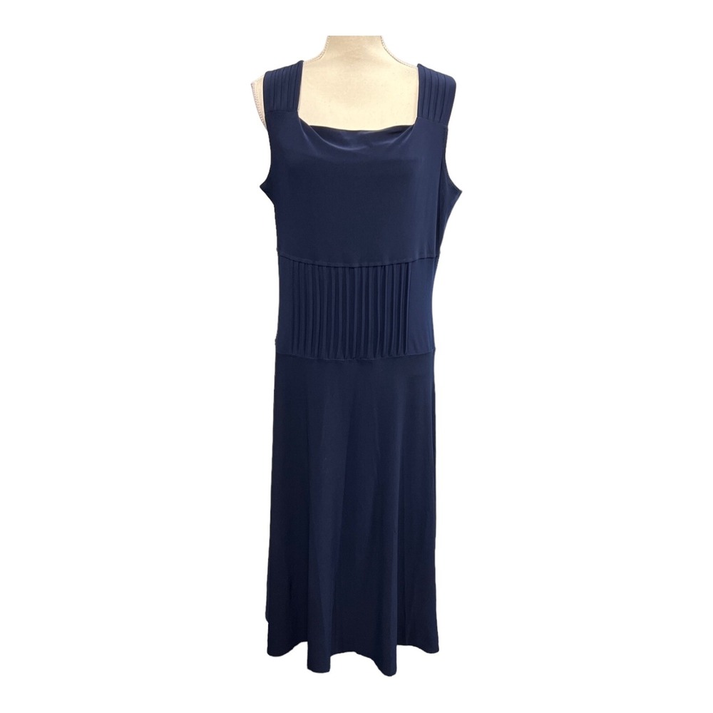 Picadilly Dress Womens L Navy Blue Maxi Jersey Knit Sleeveless Comfort Travel